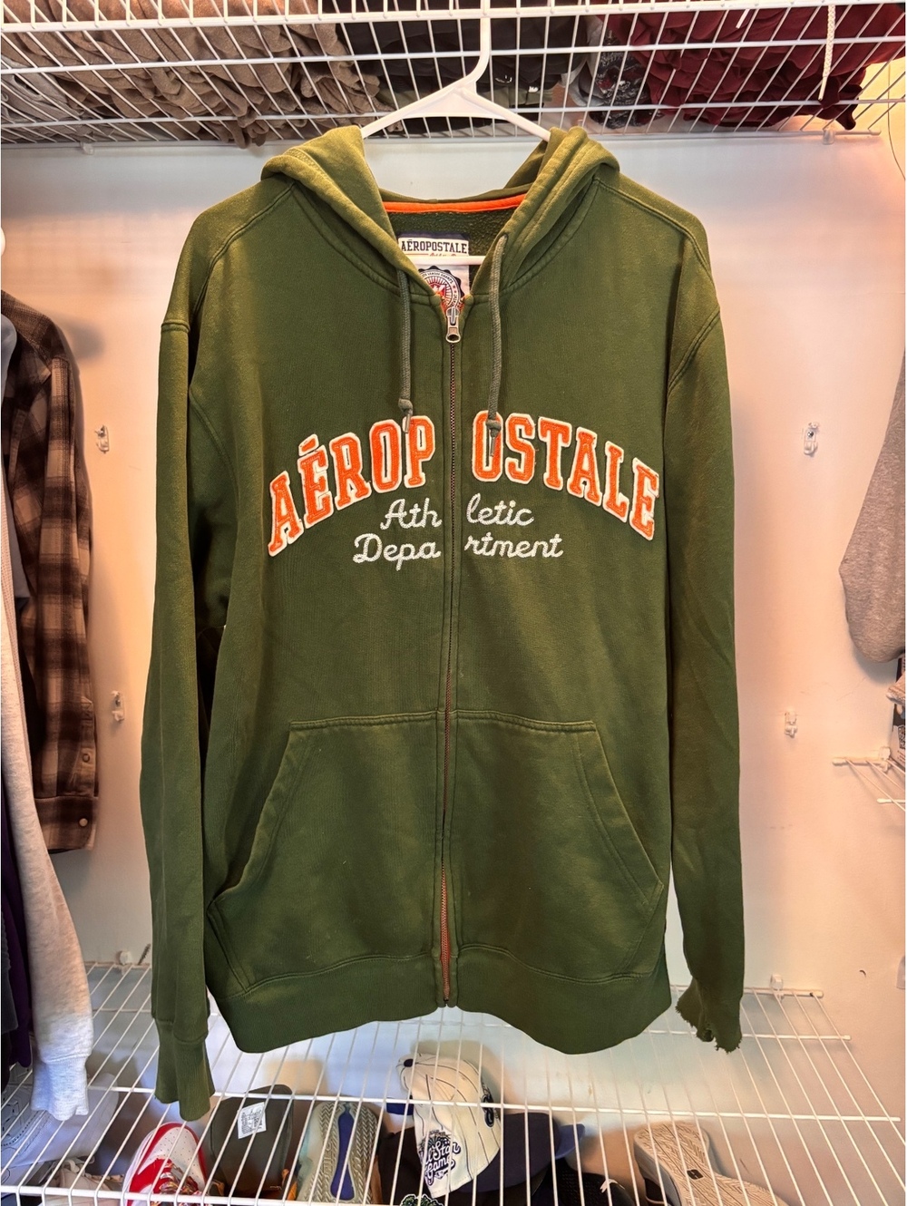 Aéropostale Olive Green Full Zip Hoodie with Athletic Logo